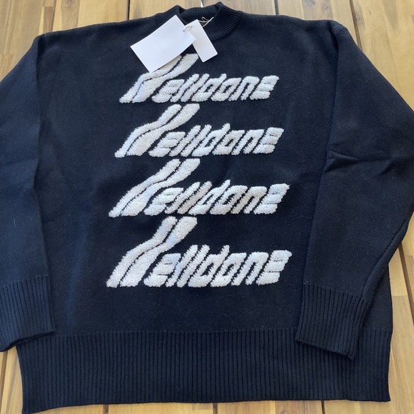 Nwt We11done Men's Thick 100% Cotton Black Sweater with White Graphic Size Small - Picture 1 of 7